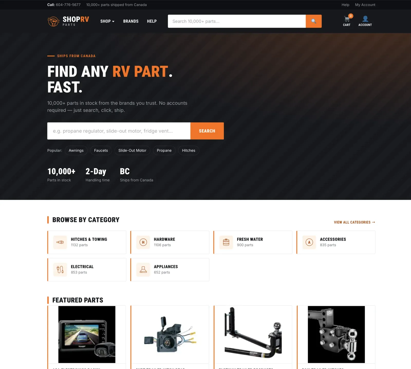 Shop RV Parts — screenshot